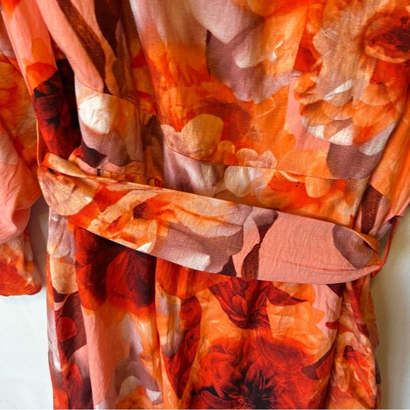 City Chic Poppie Print Maxi dress Size 20 NWT Orange Pink Puff sleeve Tied waist - Picture 6 of 9
